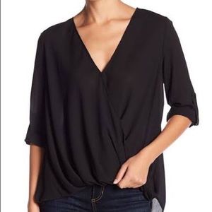 NWT Lush Deep Black Roll Tab V-Neck